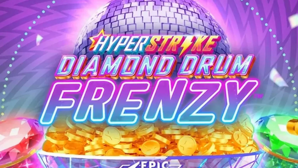Tampilan visual neon retro dari slot Hyper Strike Diamond Drum Frenzy