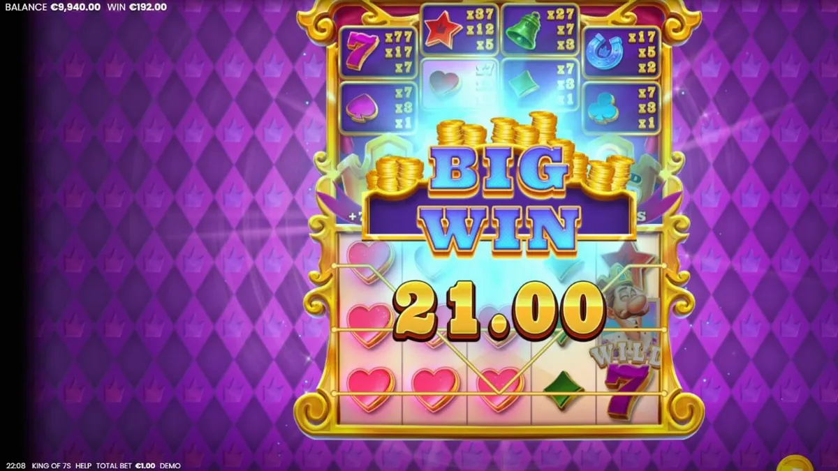 Tampilan visual slot King of 7’s dengan tema kerajaan dan simbol Lucky 7 yang berkilau.